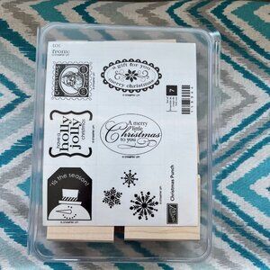 NEW Stampin' Up! Christmas Punch Wood Mount Rubber Stamps, UNMOUNTED, Set of 7